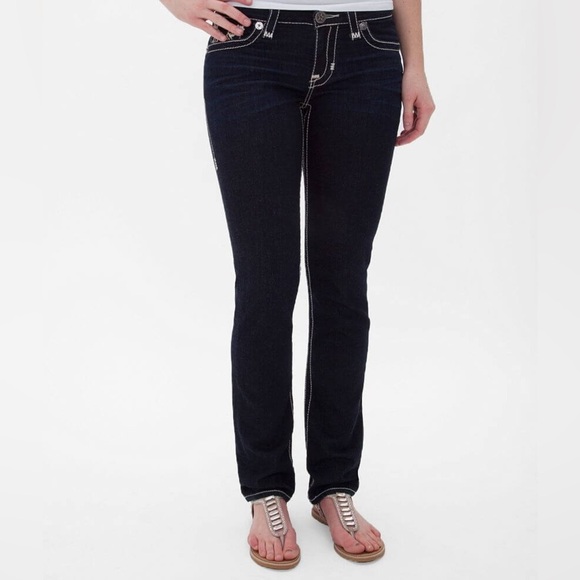 Big Star Jeans Maddie Skinny Slim Straight Leg Dark Wash Contrast Seam Women 25R - Picture 2 of 16